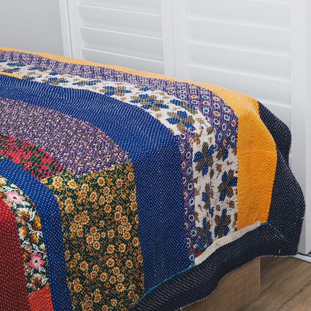 Handmade Indian Kantha Bengali Quilt / Bedcover. Designed by Rachel Elizabeth Interior Design and Textiles in Brisbane Queensland Australia