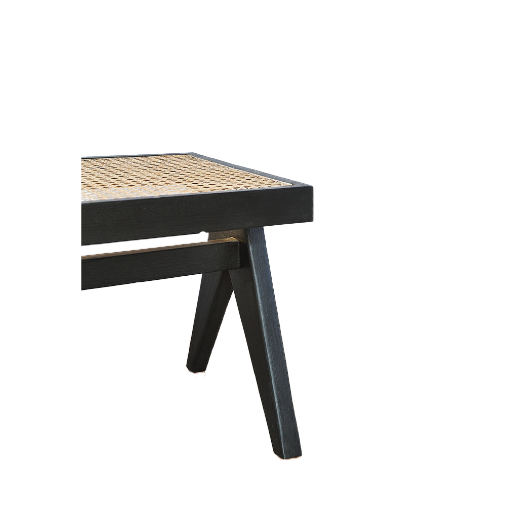 Timber and cane bench seat with timber painted black