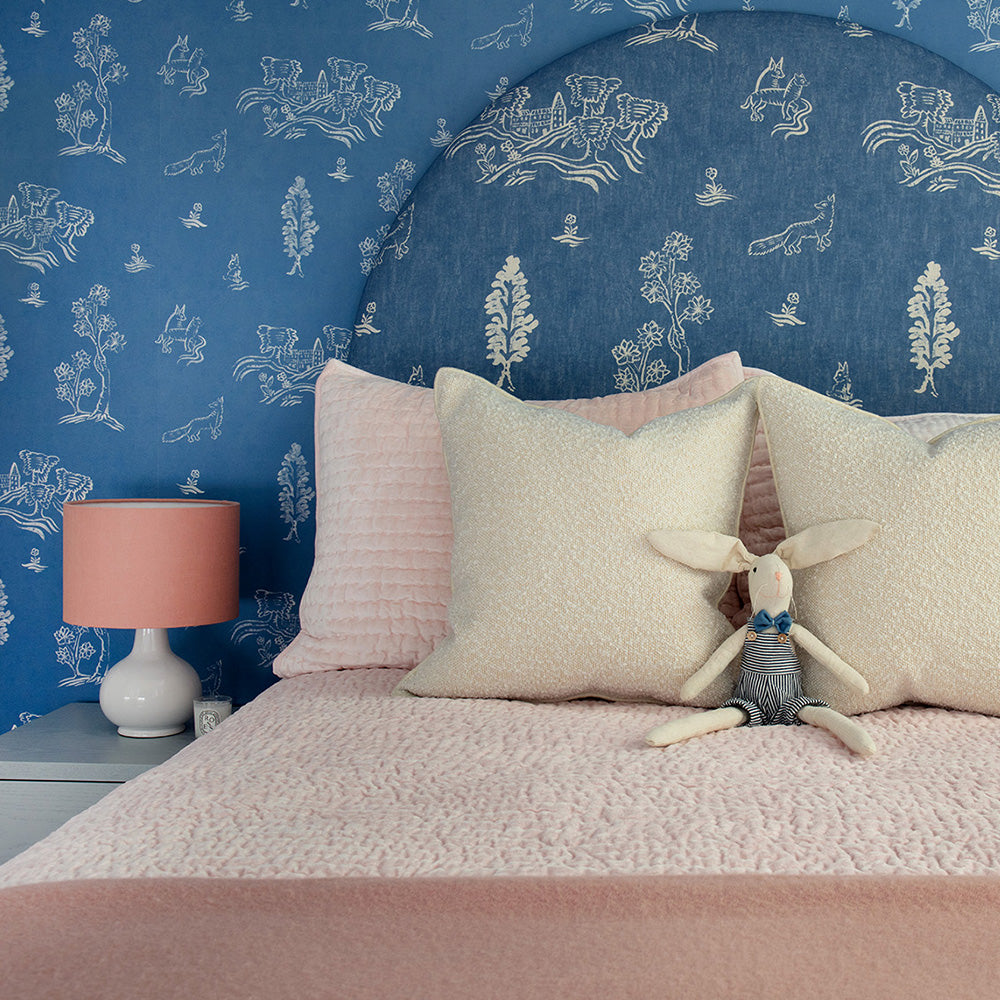 Little Girls Bedroom with Blue Wallpaper