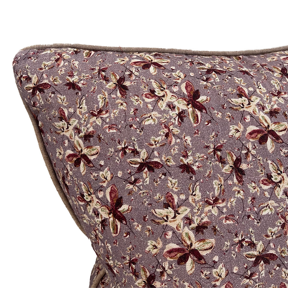 Photo of Brier Rose lavender, raspberry and olive green linen cushion