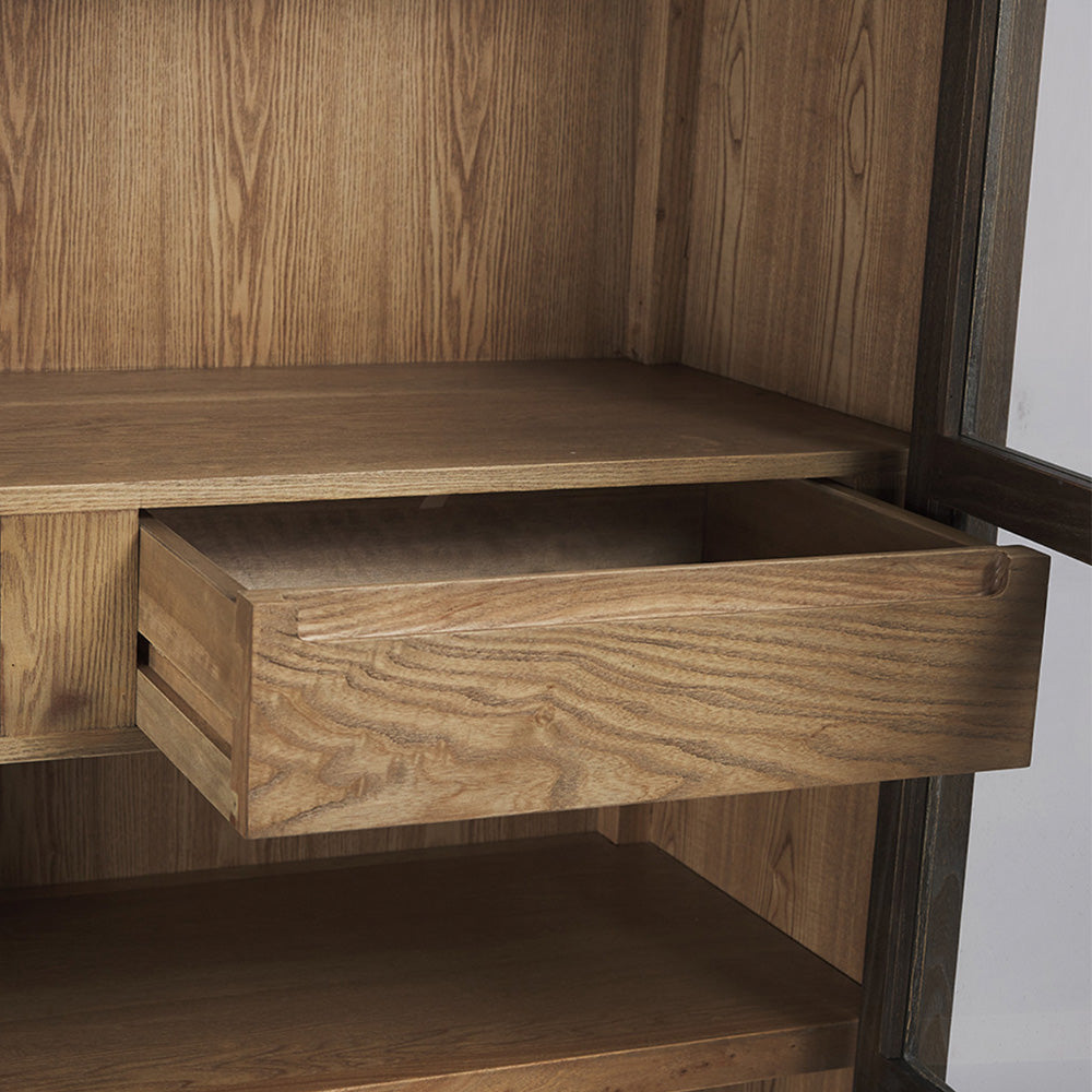 Close up photo of timber cabinet interior showing the hidden internal drawer.