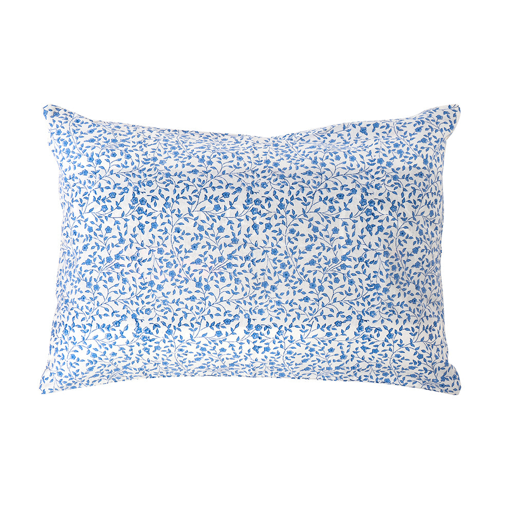 Blockprint cotton blue and white floral pillowcase