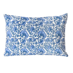 Blockprint cotton blue and white floral pillowcase