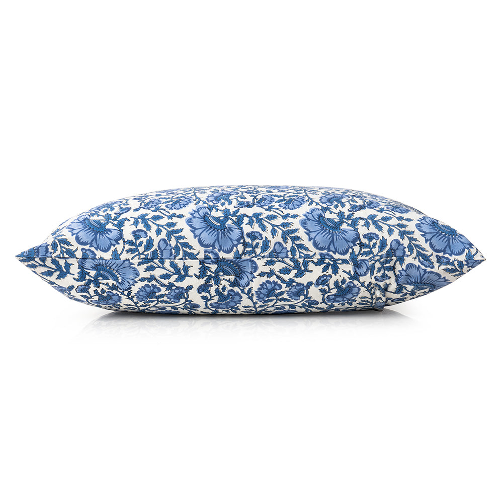 Blockprint cotton blue and white floral pillowcase