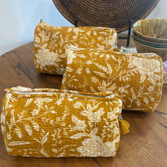 Quilted Cotton Cosmetic Pouch – Block Printed - Clara