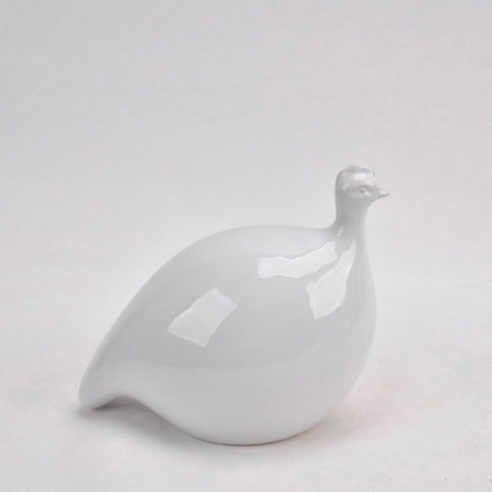 White shiny ceramic guinea fowl home decor.