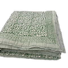 Josie Quilt in Summer Green and White Floral w/ Pillow Cases | Hand-Block Printed Floral Design