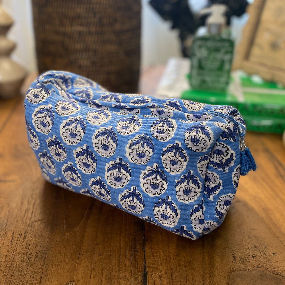 Quilted Cotton Cosmetic Pouch – Block Printed - Edith
