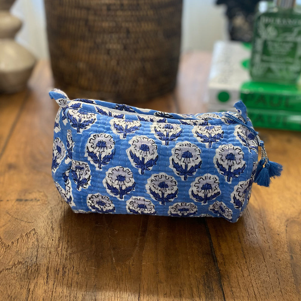 Quilted Cotton Cosmetic Pouch – Block Printed - Edith