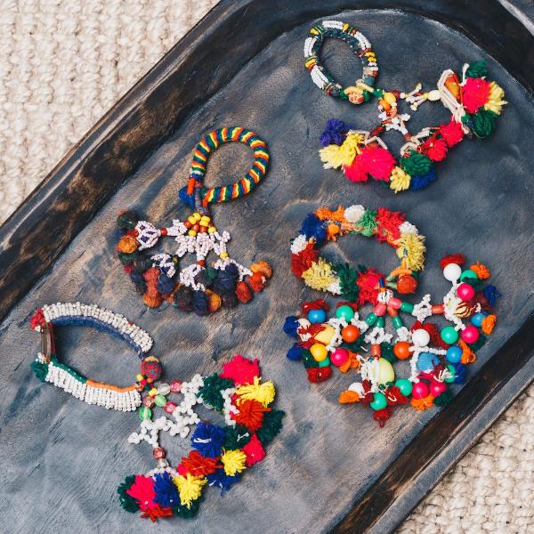 Colourful key rings and tassels handmade designed by Rachel Elizabeth Interiors & Textiles