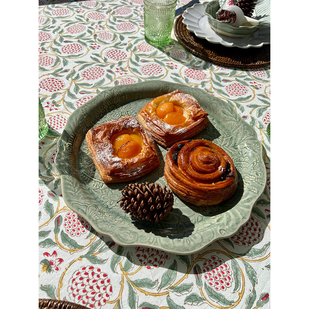 Photo of pink and green pomegranate Ava cotton tablecloth