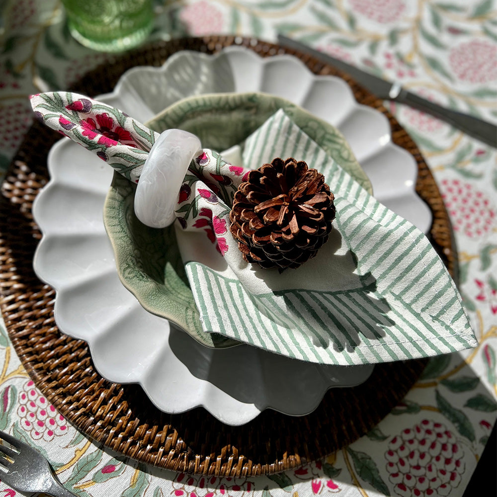 Photo of pink and green pomegranate Ava cotton napkins