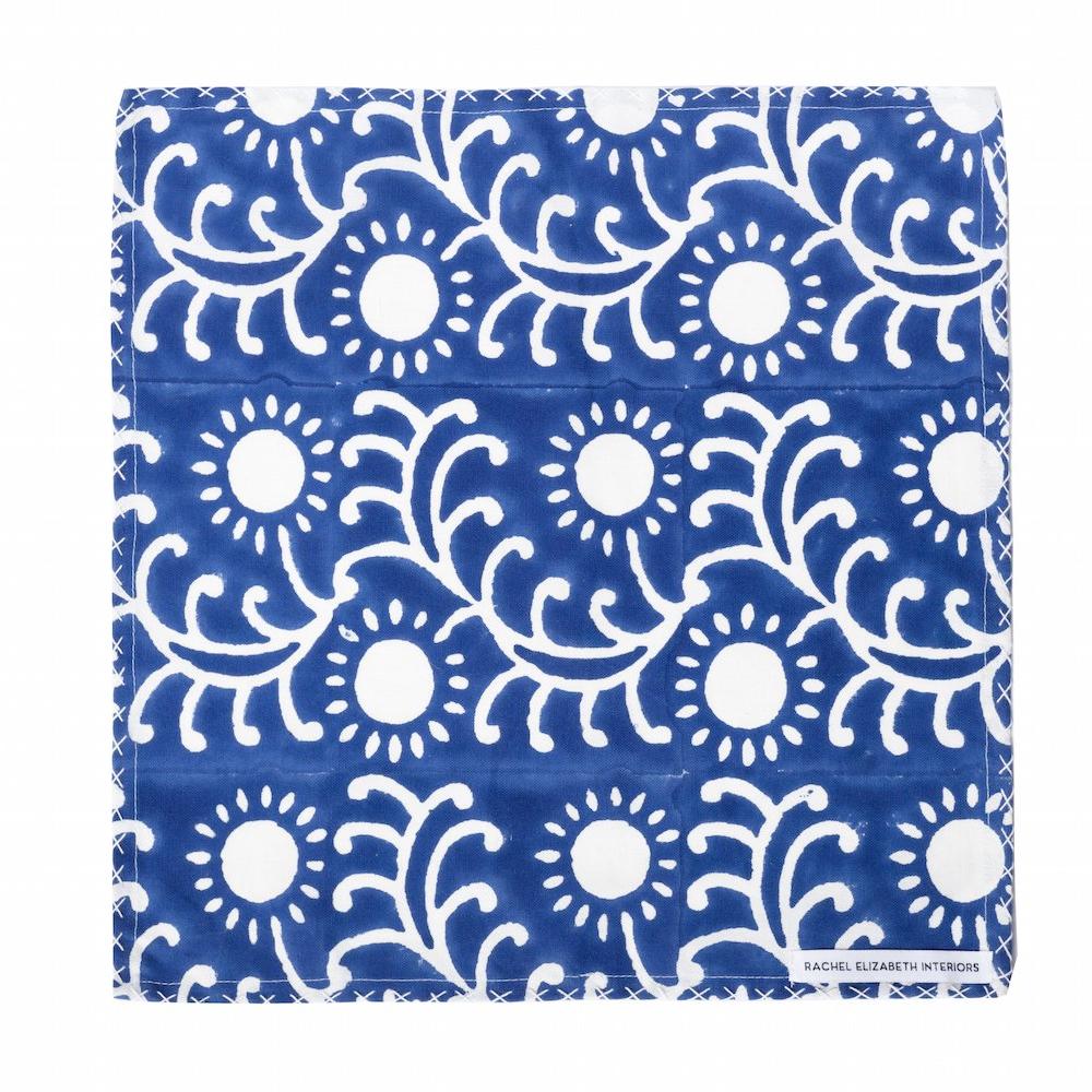 Cotton Napkin hand block printed in by artisans in India. Designed by Rachel Elizabeth Interior Design and Textiles in Brisbane Queensland Australia