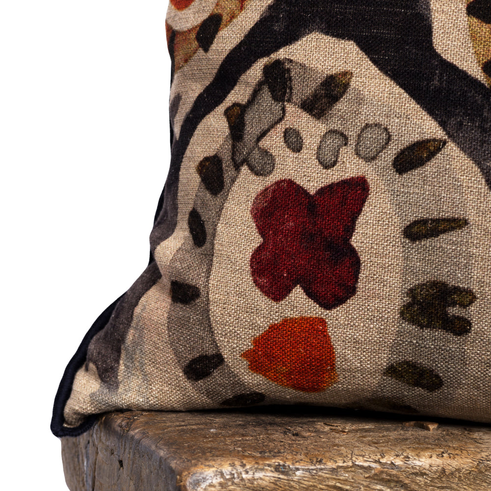 Hand block printed cushion fabric designed by Rachel Elizabeth Interior Design and Textiles in Brisbane Queensland Australia