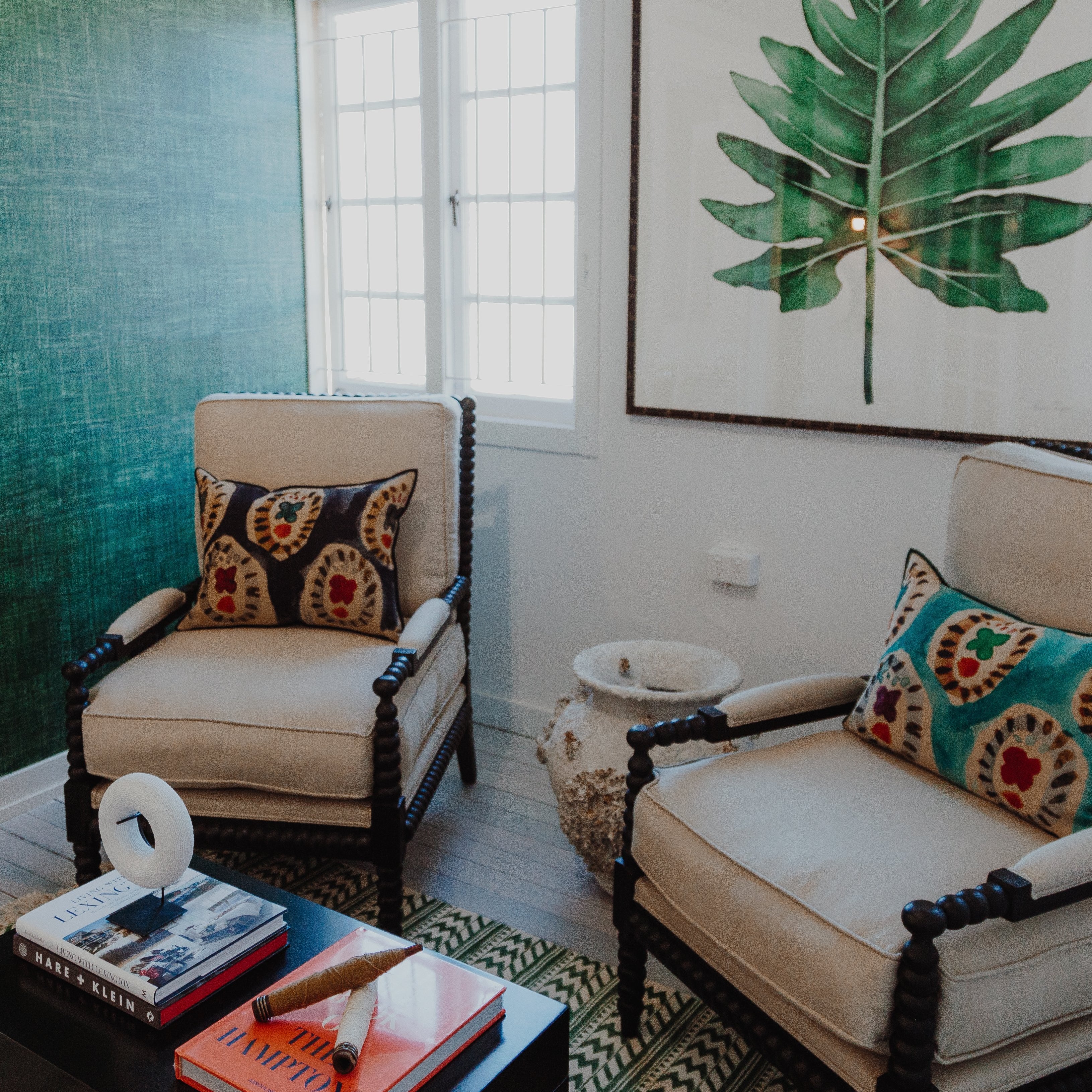 Hand block printed cushion fabric designed by Rachel Elizabeth Interior Design and Textiles in Brisbane Queensland Australia