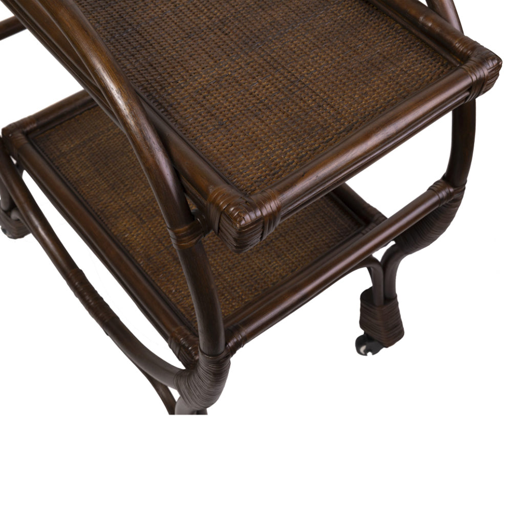 Photo of dark brown rattan and timber bar cart