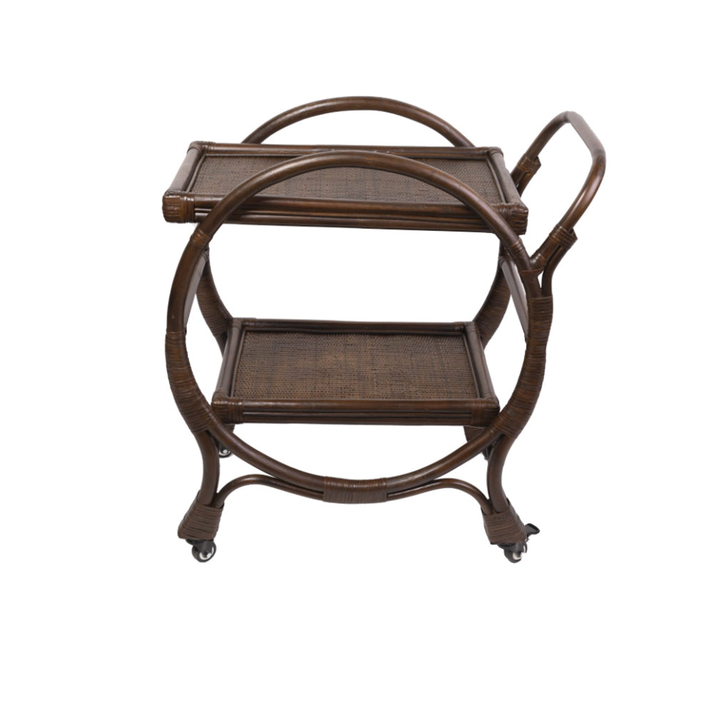 Photo of dark brown rattan and timber bar cart