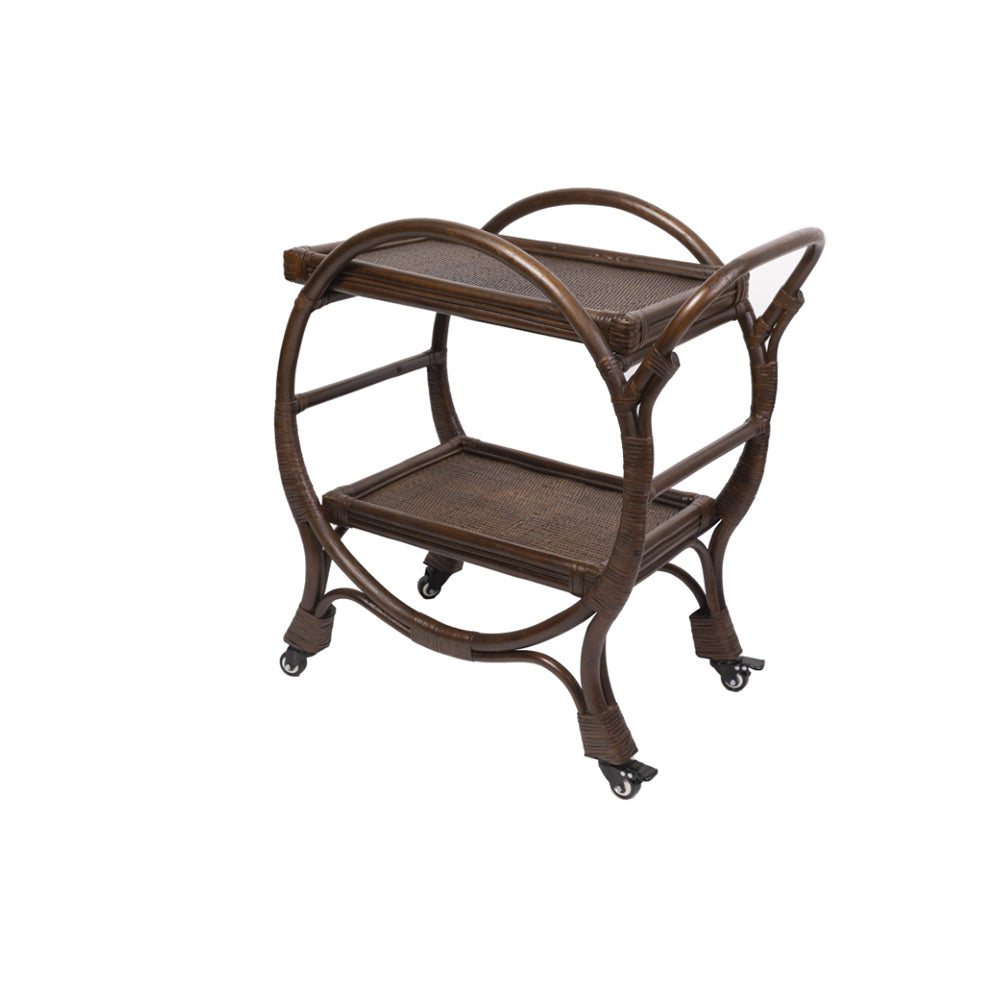 Photo of dark brown rattan and timber bar cart