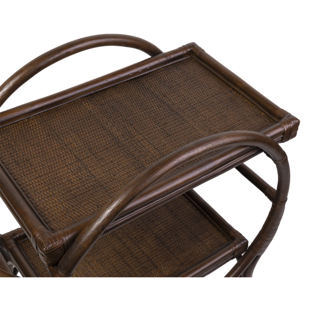 Photo of dark brown rattan and timber bar cart