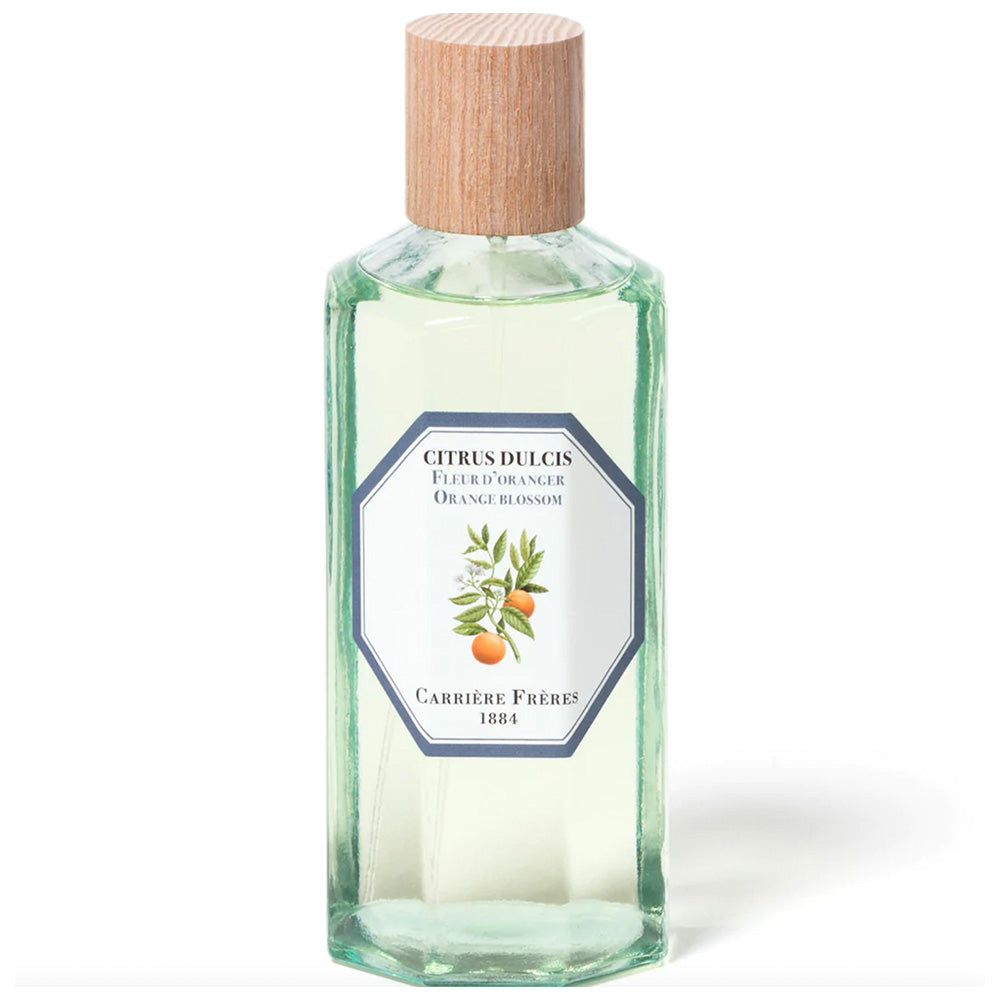 Photo of a bottle of orange blossom scented room spray made by Carriere Freres.