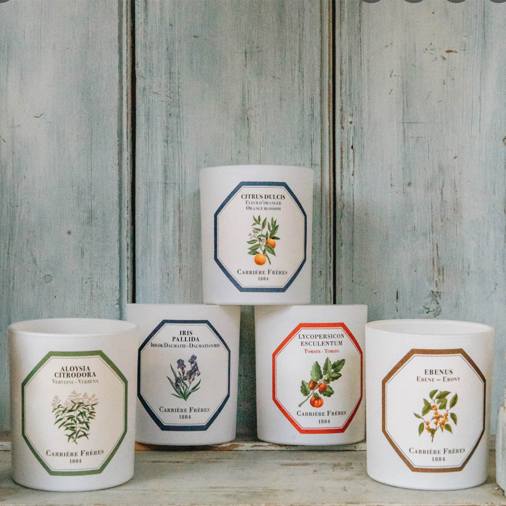 Photo of a collection of scented candles made by Carriere Freres